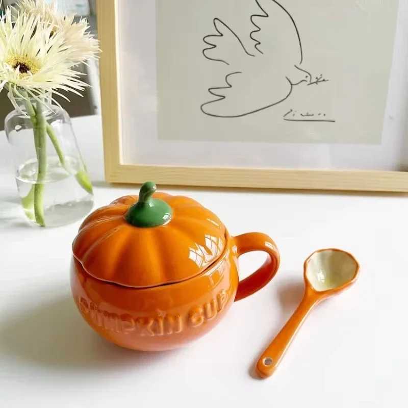 Pumpkin Mug Ceramic with Lid with Spoon Coffee Cups Milk Tea Breakfast Creative Handle Design Gift Drinkware Kitchen Halloween M251206 - view 4
