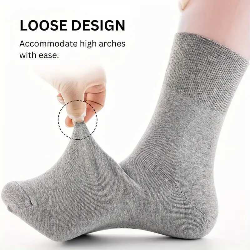 5 Pairs Diabetic Socks Man Older Hypertensive Patients Fat Man Business Long Socks Loose Mouth Socks plus Size 39-48T251206