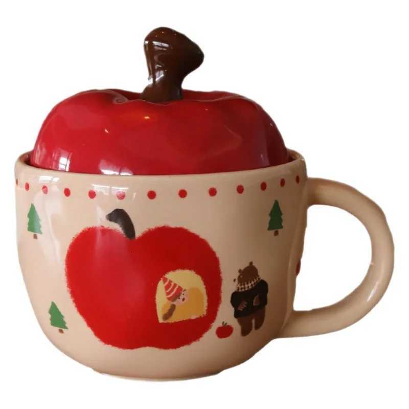 Vintage Mug With Lid And Spoon Apple Shape CeramicWater Girls Christmas Gift Coffee Couple Milk Breakfast M251206 - view 6