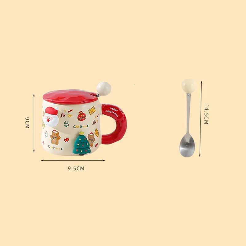 420ml Christmas Ceramic Cup Gingerbread Man Santa Claus Mug with Cap Spoon Afternoon Camellia Flower Tea Cup Breakfast Milk Mug M251206 - view 7