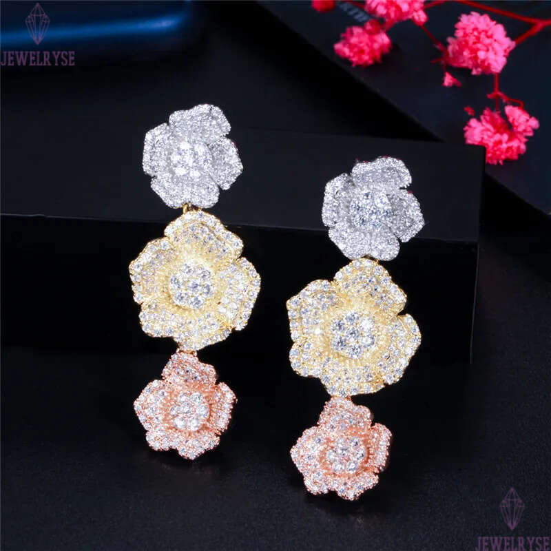 Vinage parkling charm flowers 18k gold diamond earring designer for woman pary 925 Serling Silver Pos Purple AAA Cubic Zirconia Rose Gold Women Earrin