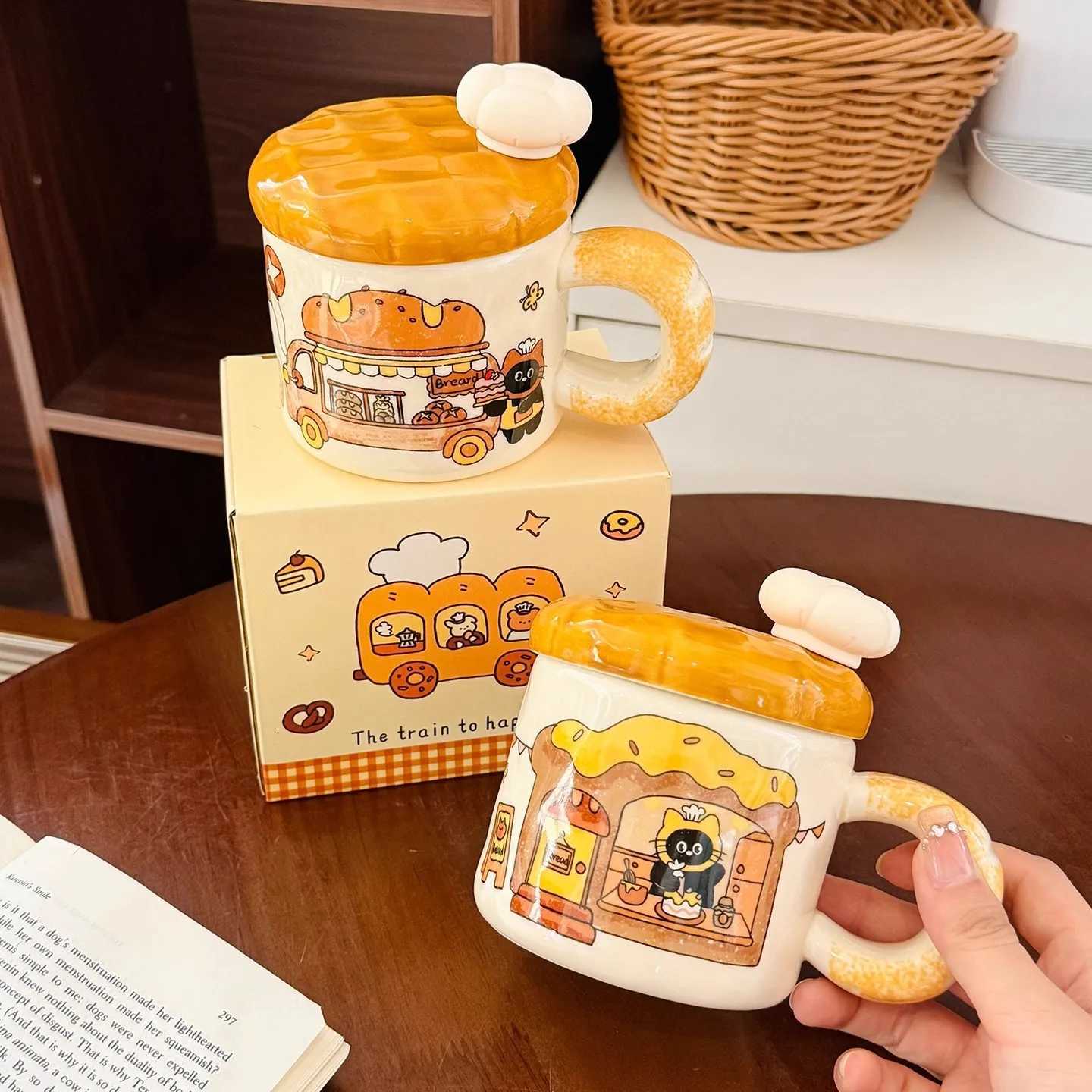 Cute Bread Cat Ceramic Mug With Lid Spoon Mug for Coffee Cup Original Coffee Cups Personalized Gift Unusual Mugs Drinkware Tea M251206 - view 4