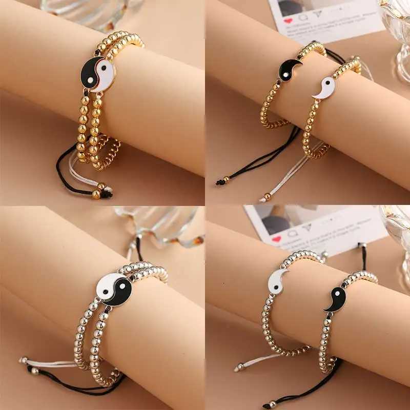 Couple Bracelets Rings Yin Yang Tai Chi Alloy Pendant Adjustable Braid Chain Necklace Matching Lover Bracelet Necklace Earring W251206