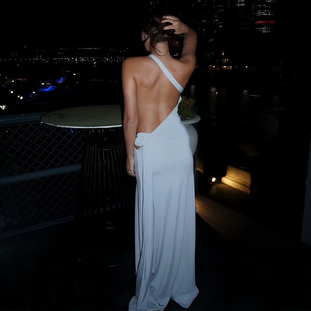 HM240 Elegant and stylish off-shoulder slim-fit solid color dress