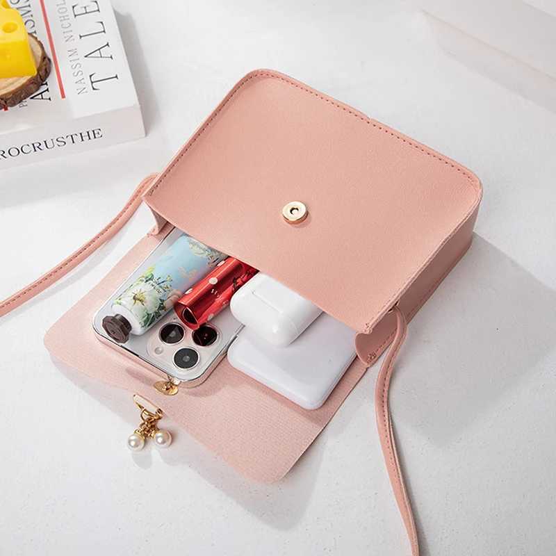 Contrast Women Shoulder Bag Simple Pearl Pendant Luxury Designer Handbag Messenger Bag Small Square Crossbody Mobile Phone PurseT251205