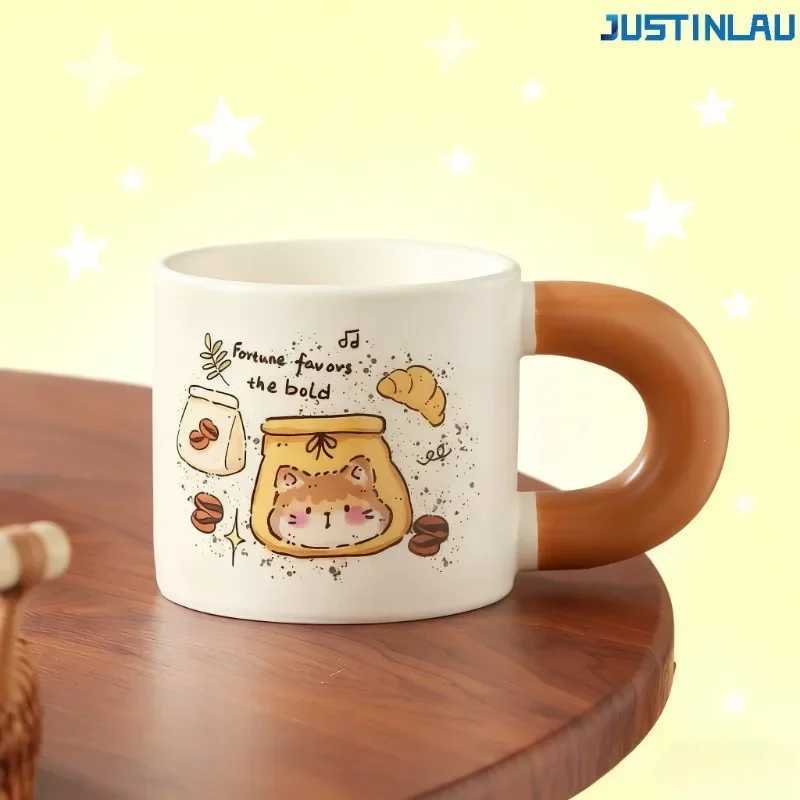 Coffee Cat Ceramic Big Ear Drinking Cup with Fat Handle Household Mug ceramic mug coffe cup tea cup set cup with straw coffee M251206 - view 6