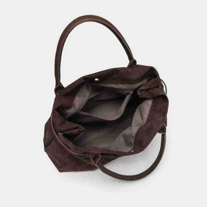 Vintage Suede Handbag Brown Matte Finish Classic Tote with Lock Design Large Capacity Commuter Bag for WomenT251205