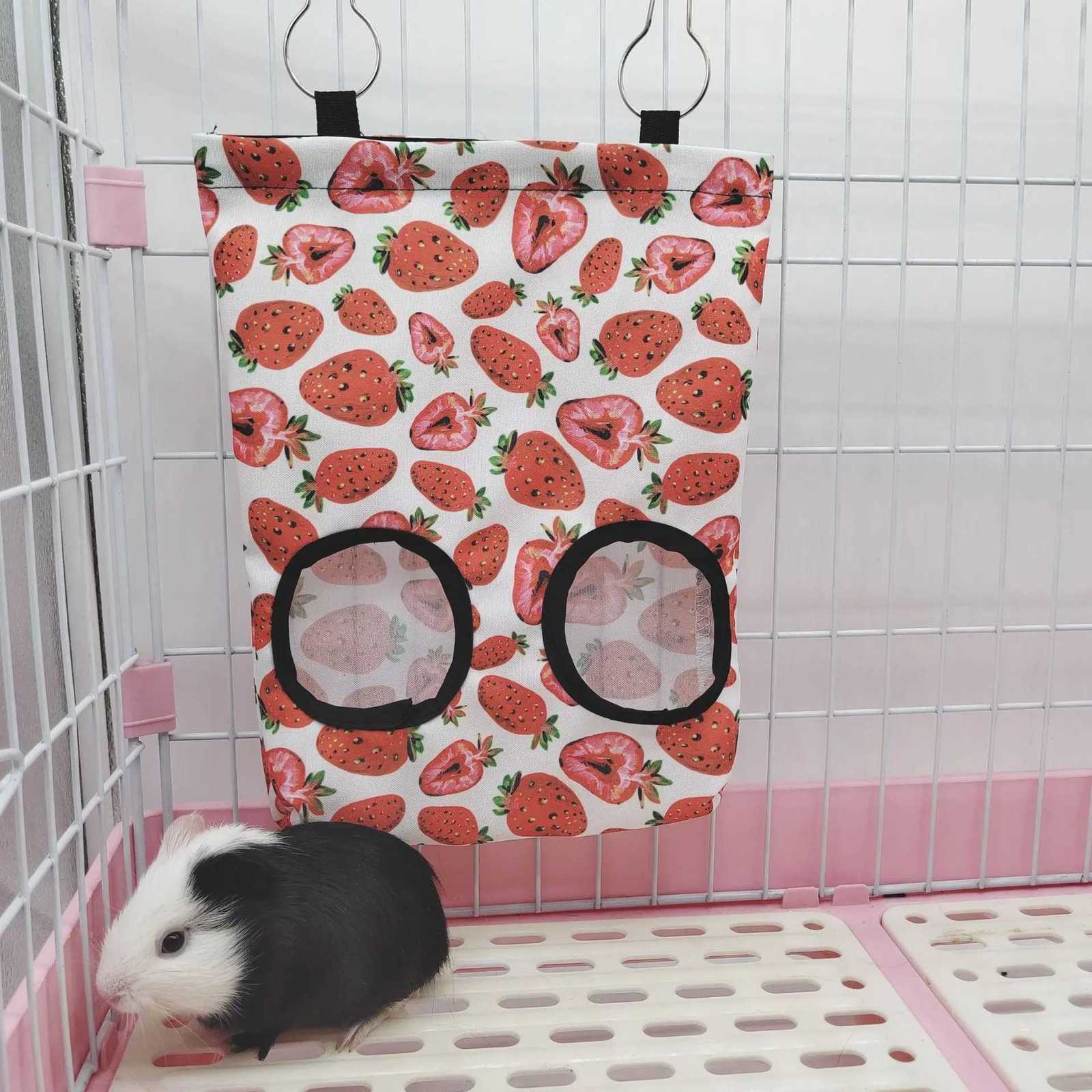 Hanging Hay Bag with for Bunny Guinea Pigs Small Animal Feeder Rabbit Food Dispensers Bag Pet Feeding Bag 2/3 Holes M251206