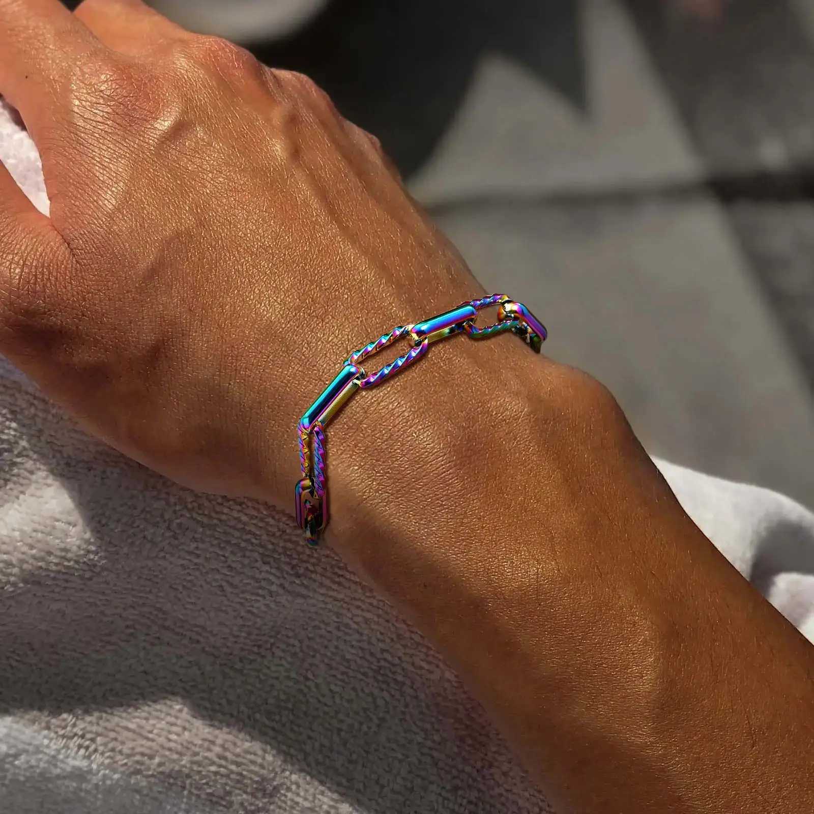 Trendy Mens Chain BraceletStainless Steel Rectangular Chain WristbandHip Hop Jewelry Gift W251206