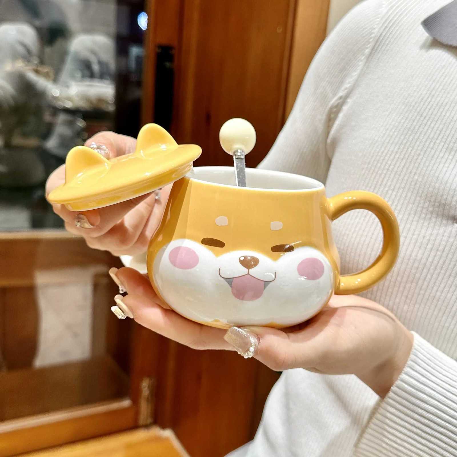 Shiba Inu ceramic cup high appearance level large capacity coffee cup with spoon cute girls childrens office home M251206 - view 3