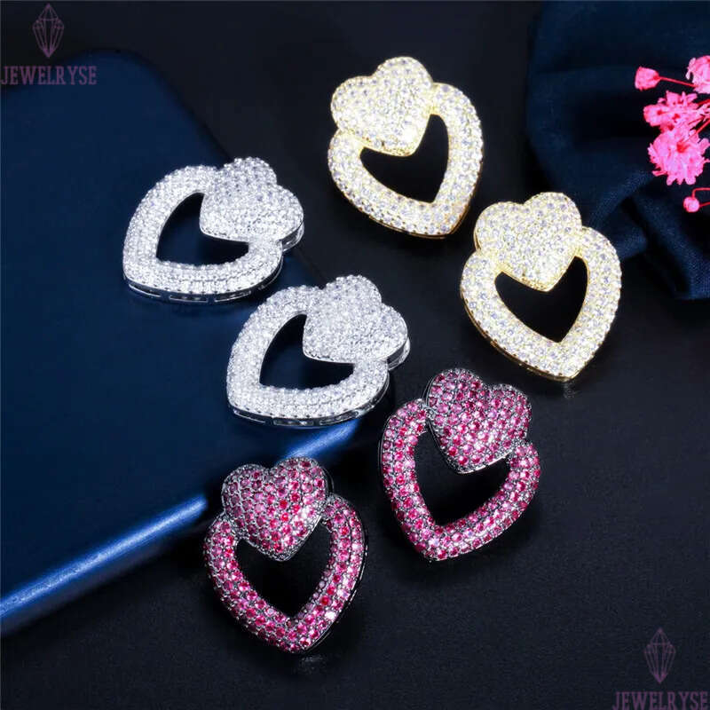 Fashion Copper Heart Stud designer earring Rose White AAA Cubic Zirconia Earrings 18k Gold Silver Plated Earring Jewelry For Women Party Girls Teen Gi