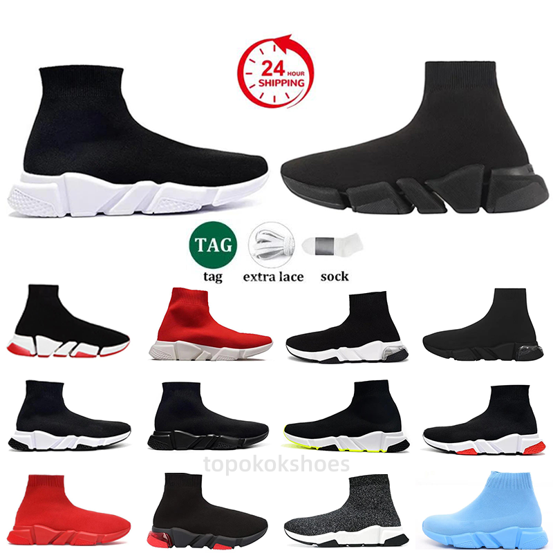 Designer Casual Sock Shoes Paris Men Women Platform Hommes Mesh ComfortSole Breathable Trainer All Black Version Black Red Eur 36-47