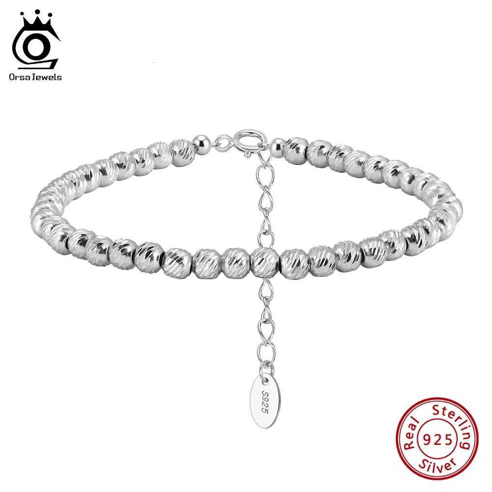 ORSA JEWELS Genuine 925 Sterling Silver 4mm Beads Bracelet For Women Fashion Dainty Hand Chain Accessories Jewelry GAB04 W251206