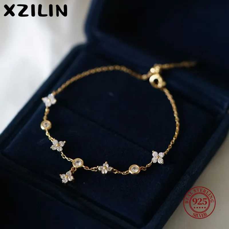 XZiLin S925 Sterling Silver Plated 18k Gold Bracelet Korean Design Temperament Zircon Flower Bracelet for Women Jewelry Gift W251206