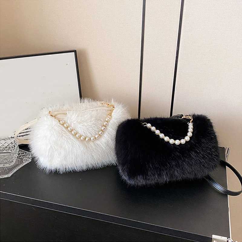 Candy Color Pearl Handle Womens Plush Crossbody Bag Portable Female Furry Handbags Winter Fashion Casual Ladies Shoulder BagsT251206