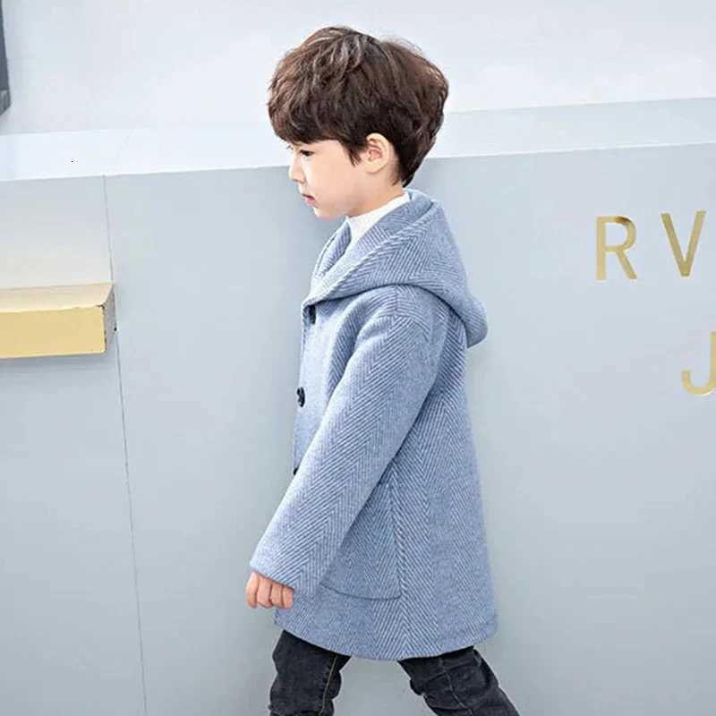 Winter Woolen Jacket For Boy New 2024 Korean Version Fashion Thickening Handsome Mid-Length Keep Warm Casual Childrens ClothingW251206