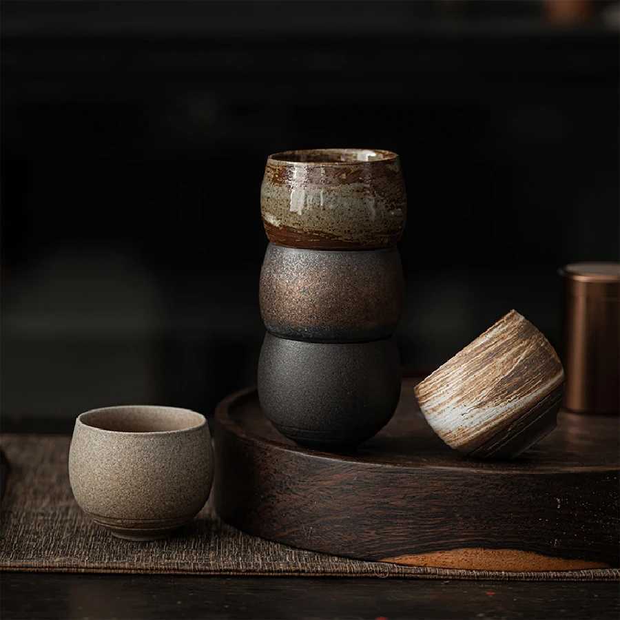 Japanese Handmade Rough Pottery Tea Cup Ceramic Kung Fu Tea Set Single Cup Antique Style Quiet Path Antique Craftsmanship Gift M251206 - view 6