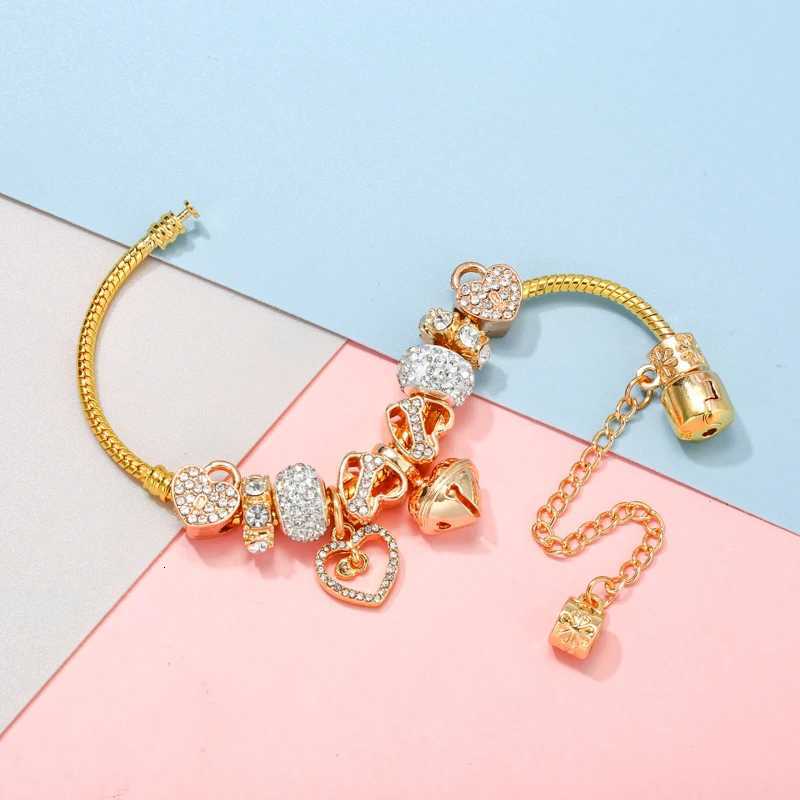 Valentines Day Charm Bracelet For Women With Gold Color Snake Chain Heart-Shaped DIY Charms Beads Pendants High-Quality Jewelry W251206