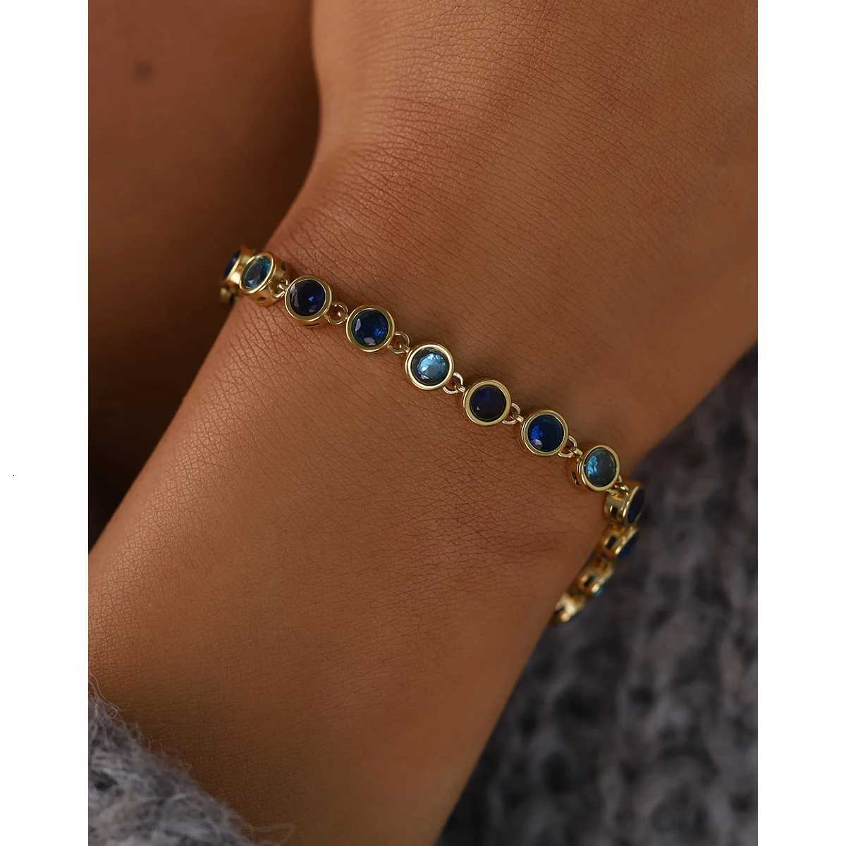 YACHAN Luxury Blue Zircon Crystal Bracelet for Women Chic 18K Gold Plated Stainless Steel Trendy Waterproof Jewelry W251206