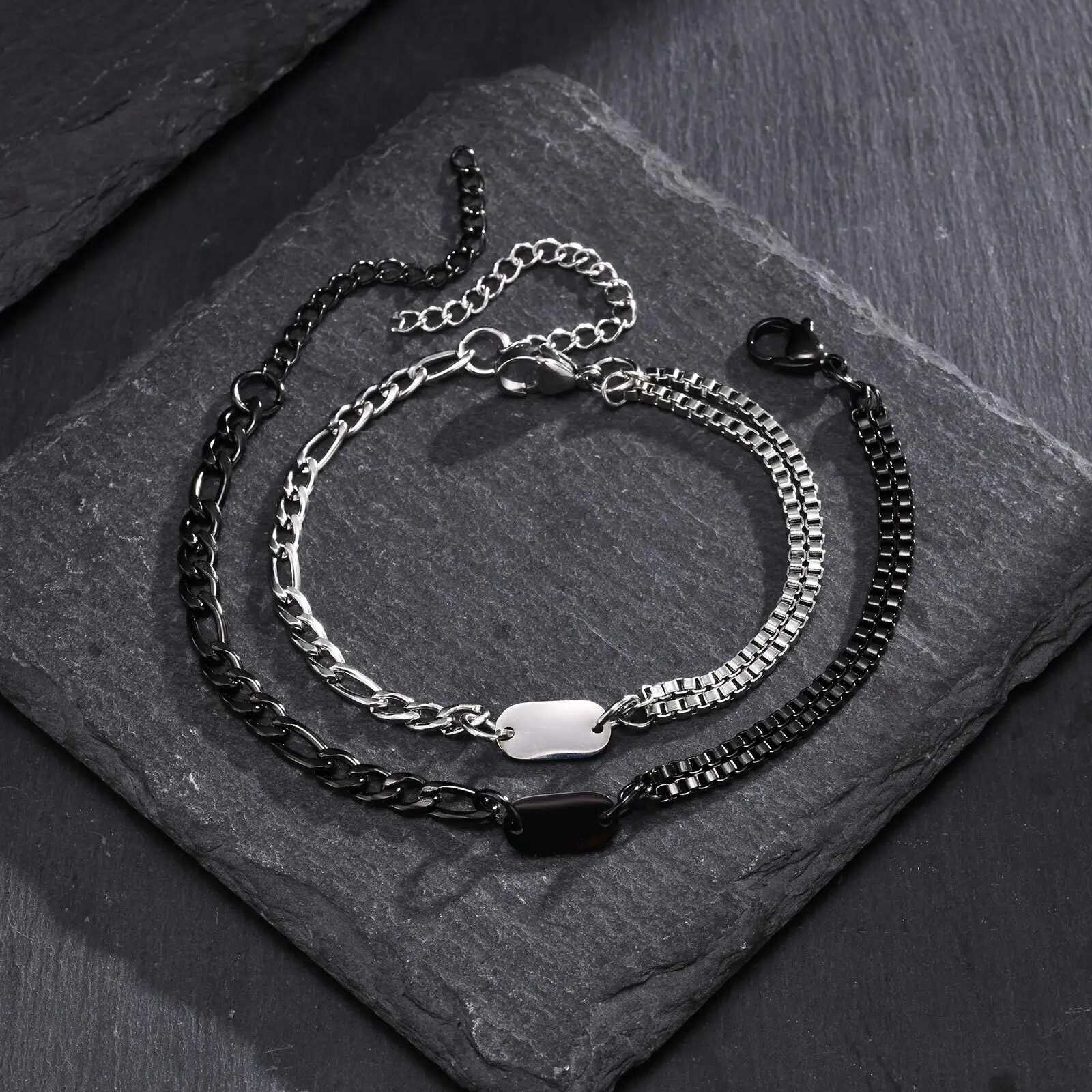 Initials Bracelets for Men Women CoupleAlphabet A-Z 26 Letter Stainless Steel Chain Link WristbandValentines Day Gift for BBF W251206