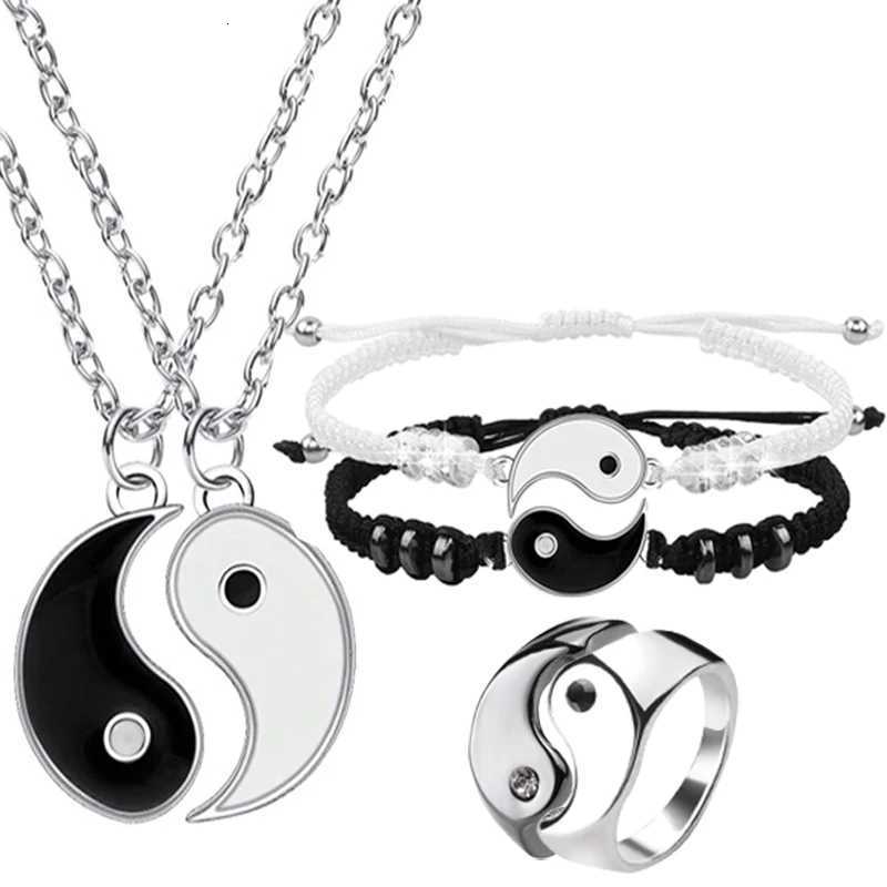Couple Bracelets Rings Yin Yang Tai Chi Alloy Pendant Adjustable Braid Chain Necklace Matching Lover Bracelet Necklace Earring W251206