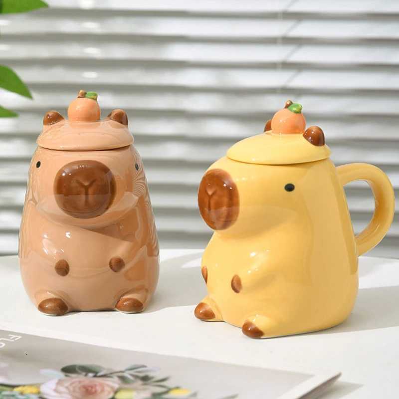 1pc 3D Cartoon Capybara Couple Cup With Handle And Lid Mug Ceramic Coffee Mug M251206 - view 5