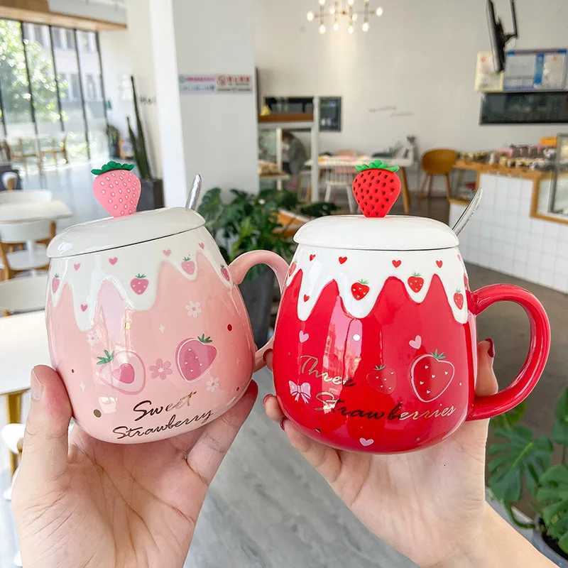 Fruit Strawberry Ceramic Mugs Pink Girl Heart Art Small Fresh Water Bottle Office Business Belly Cup Cute Coffee Drinkware Mug M251206