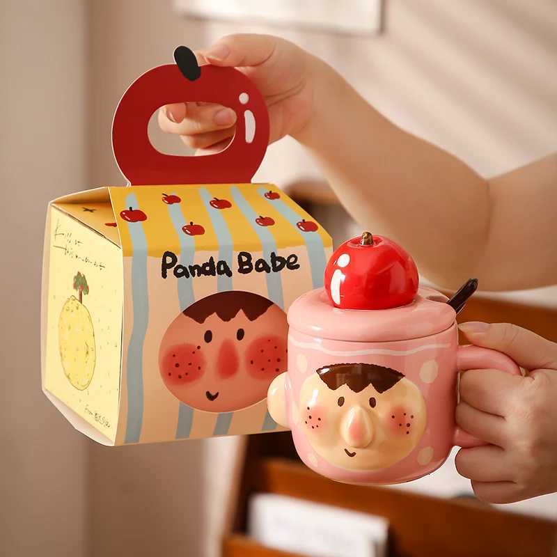 Kawaii Funny Coffee Cup Beauty Portable Latte Lids Espresso Coffee Cup Ceramic Travel Canecas De Porcelana Home Accessories M251206