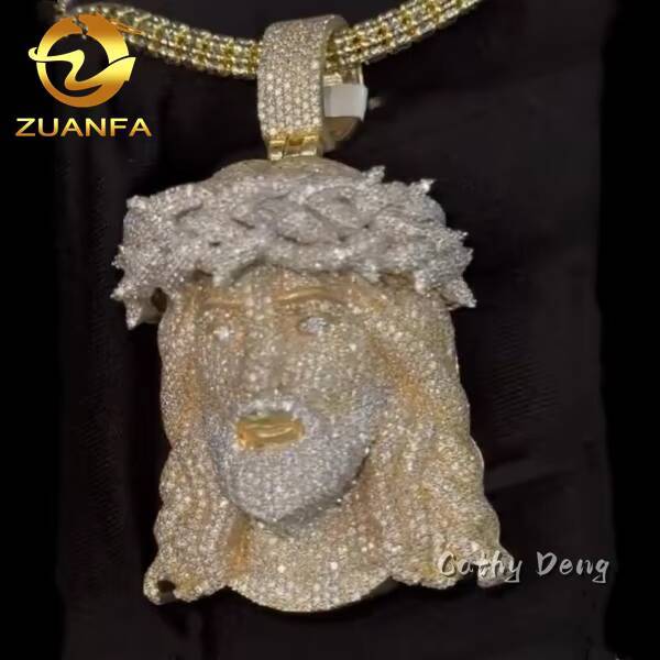 Iced Out Rapper Jewelry Iced Out Custom Jesus Pendant 925 Silver Moissanite Hip Hop Head Cuban Chain Pendant