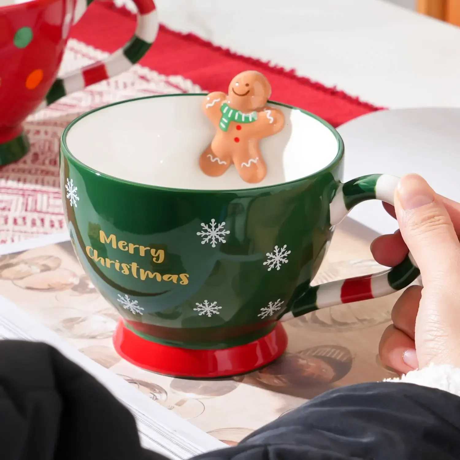 Creative Cartoon Cute Gingerbread Man Coffee Cup Christmas Mug Ceramic Water Cup Christmas Gift Holiday Gift Drinkware M251206 - view 5