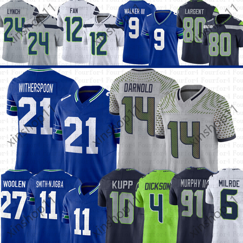 Cooper Kupp Sam Darnold Jaxon SmithNjigba Football Jersey Jalen Milroe Grey ZabelDevon Witherspoon Nick Emmanwori Kenneth Walker Byron Murphy Jake Bob