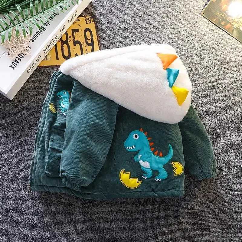 Winter Kids Corduroy Hooded Jackets Boys Cartoon Outerwear 0-6Y Young Children Casual Clothes Autumn Girls Thick Warm Coats 2024W251206