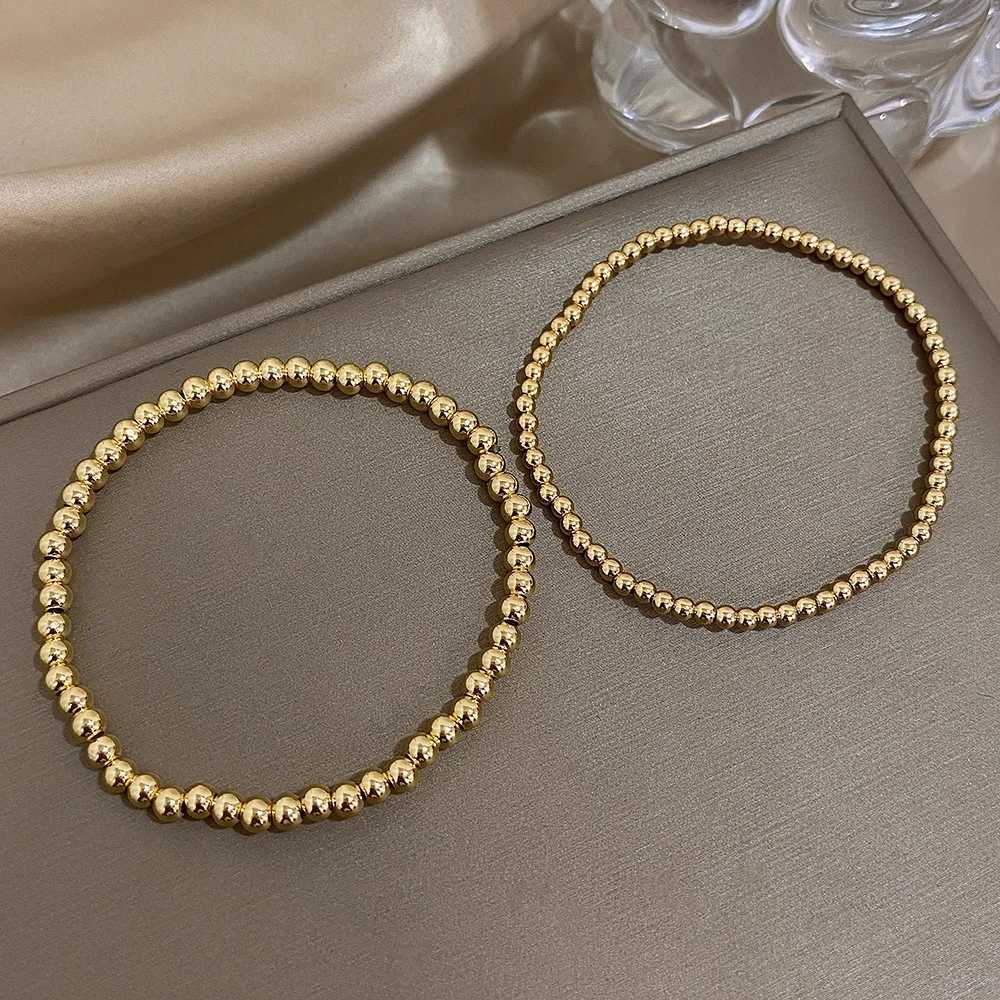 Greatera 3/4mm Stainless Steel Beads Elastic Bracelets for Women Gold Plated Tricolor Beaded Chain Bracelet Waterproof Jewelry W251206