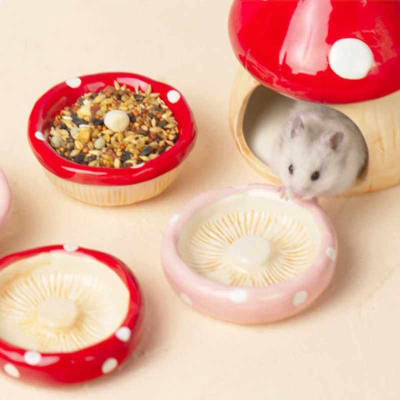 Cute Ceramic Mushroom Hamster Nest Small Pet Hideout Water Bottle Food Bowl Golden Bear Ferret Rat Furniture Sleephouse M251206