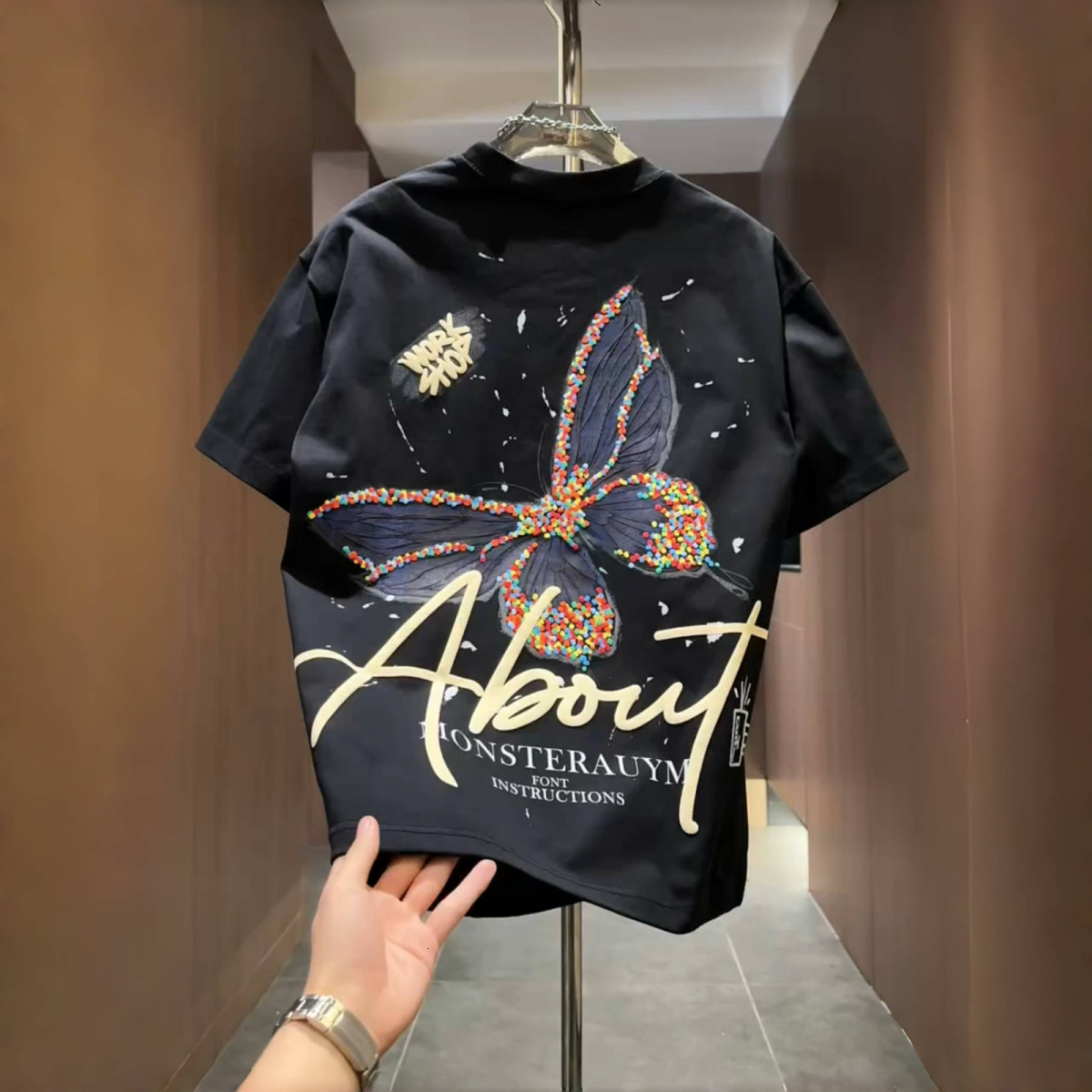 Designer Luxury Clothing American Style Loose T-shirt Short Sleeve Men Ins Trendy Brand Personalized Print Butterfly Pattern Casual Round Neck Cool Ba