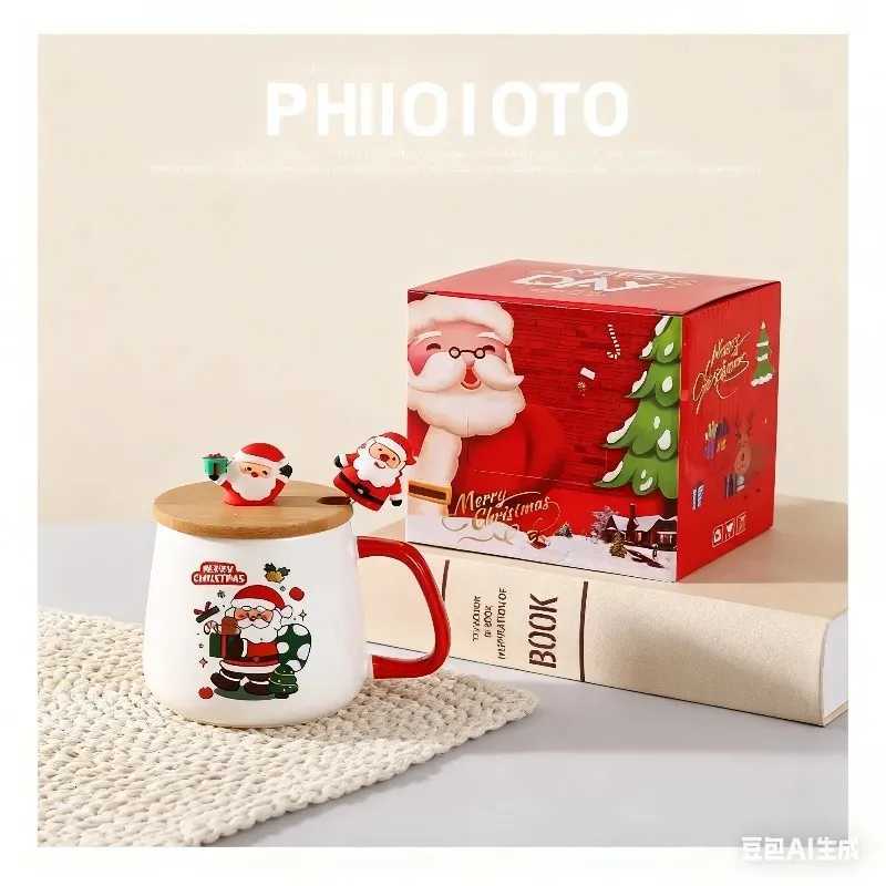 Christmas mug with lid spoon cute couple mug coffee cup ceramic water cup for girls birthday gift cup M251206 - view 5