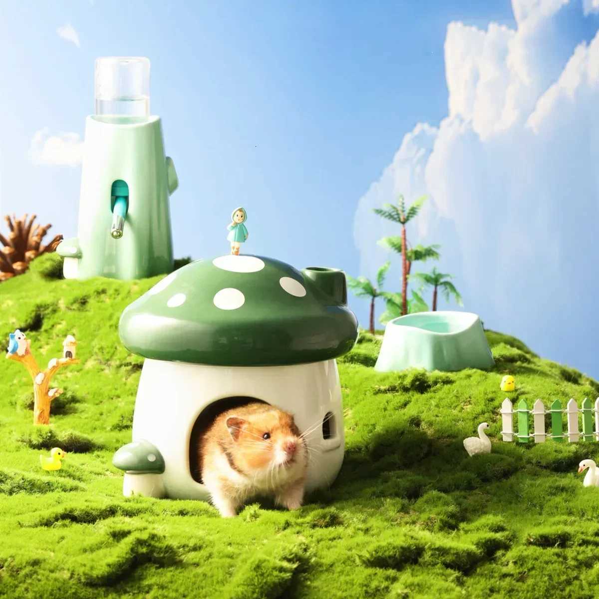Cute Pet Items House Mushroom Hamster Cage Ceramic Small Pet Rabbit Ferret Bowl For Rat Chinchilla Hedgehog Pet Products ASTDYZ M251206