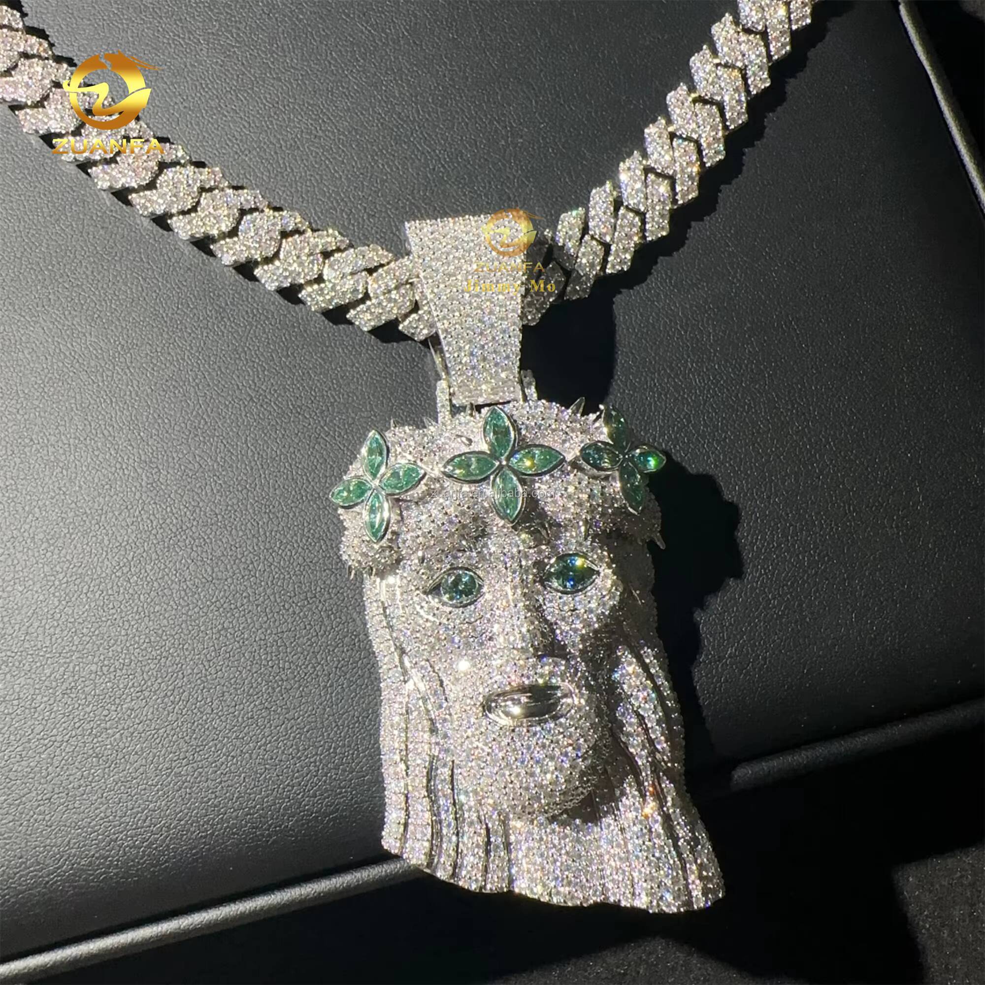 25 Fashion Man Jewelry Hip Hop Pendant 925 Silver Blue Green Marquise Moissanite Diamond Jesus Pendant Miami Cuban Link Chain