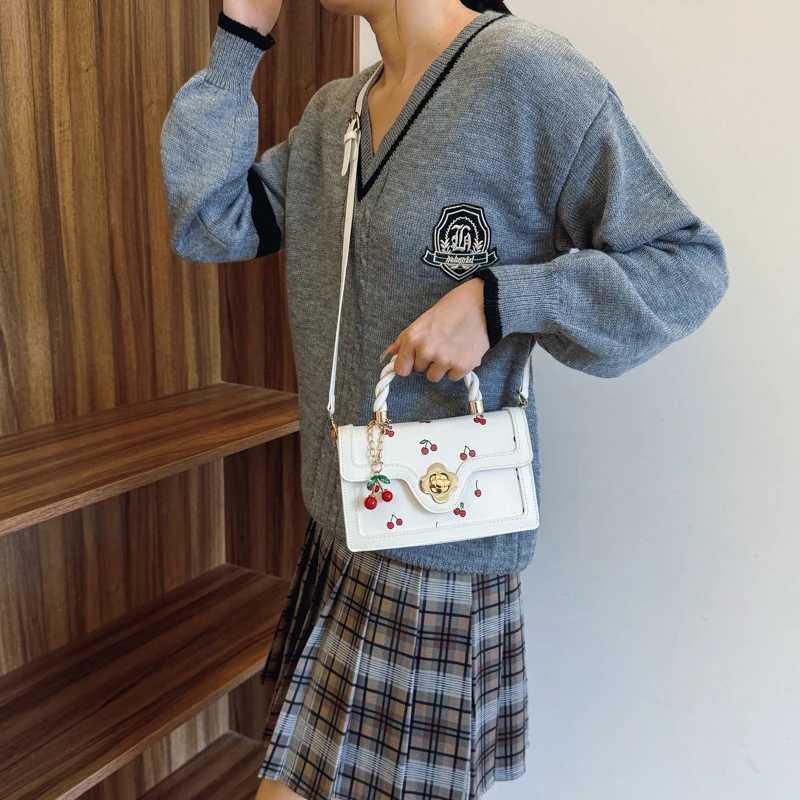 Sweet Crossbody Bag Fashion Cherry Print Top-Handle Ladies Luxury Square Shoulder Bag Women High Quality Sling PurseT251206