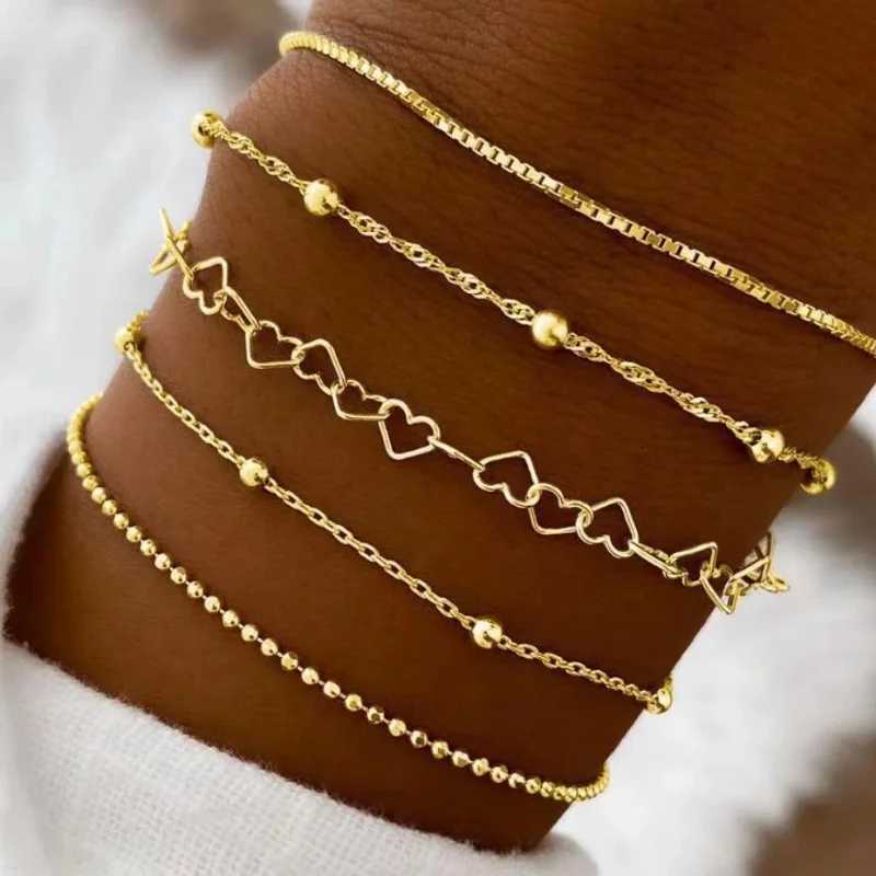 Minimalist 5-Piece Hollow Bead Bracelet With Fine Chain Set Womens Layered Necklace Combination Fashionable Daily Accessories W251206
