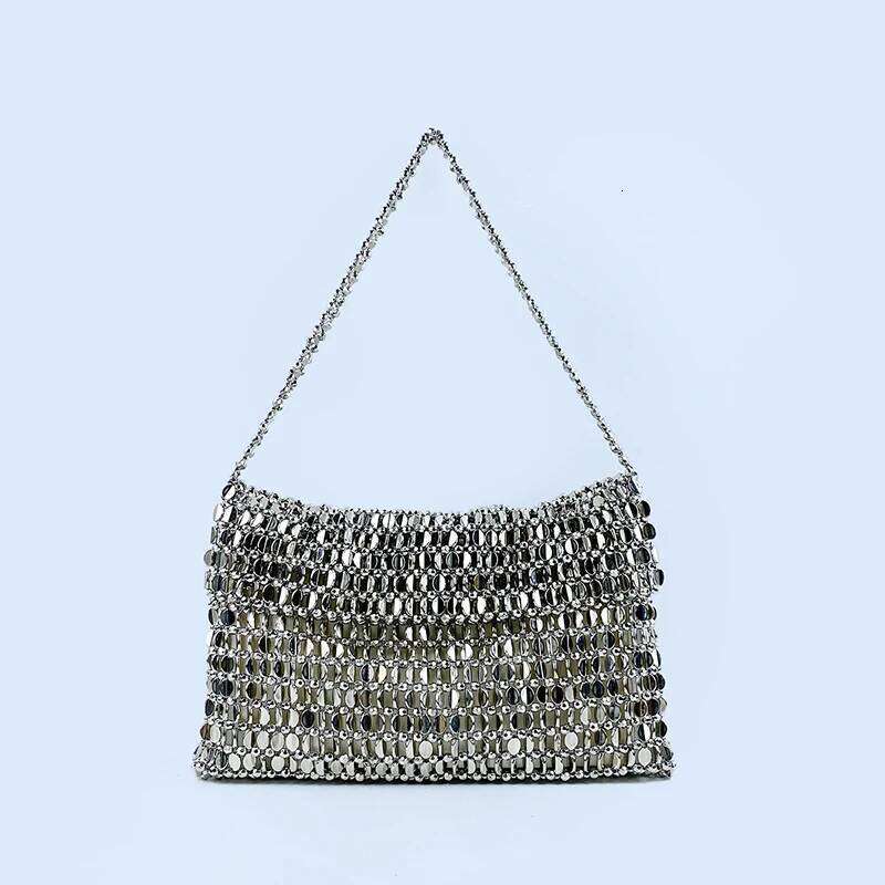 Retro Metal Sequin Silver For Women S New Bag Hand Woven High End Feel Handbag Shoulder And Underarm Bag Bags
