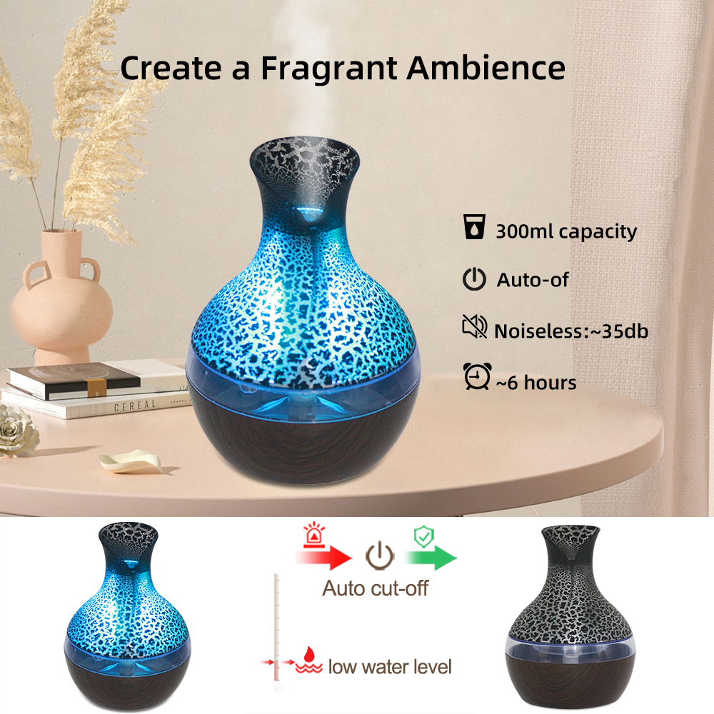 300ml Aromatherapy Essential Oil Diffuser with Remote Control 2 Oils, 7 Color Changing LED Lights Cool Mist Humidifier for Spa