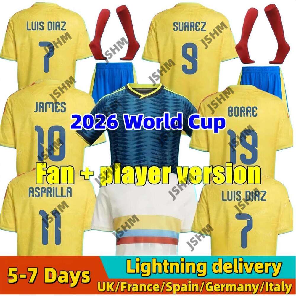 2026 World Soccer Jerseys Copa America LUIS DIAZ FALCAO JAMES Home Cup 2025 Colombia Football Shirt CUADRADO Men Kids Kit Camiseta De Futbol88