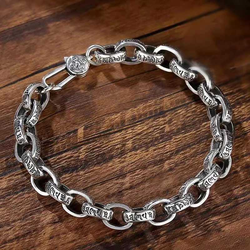 2023 Factory Price High Quality S925 Sterling Silver New Six-Character Mantra Bracelet Men Women Retro Trend Jewelry Gift W251206