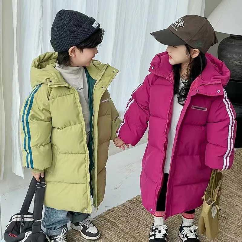 1pcs Boys Girls Cotton-Padded Coats Kids Long Down Autumn Winter Teen Cotton Clothes Outerwear Big Children Thicken Warm JacketW251206