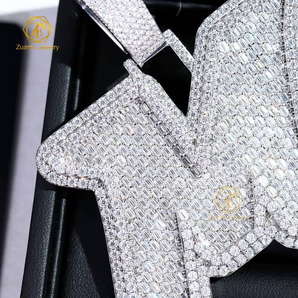 Custom Vvvs Baguette Moissanite Diamond Pendant 18K Gold Plated 925 Silver Iced Out Jewelry Letter M Pendant for Cuban Chain