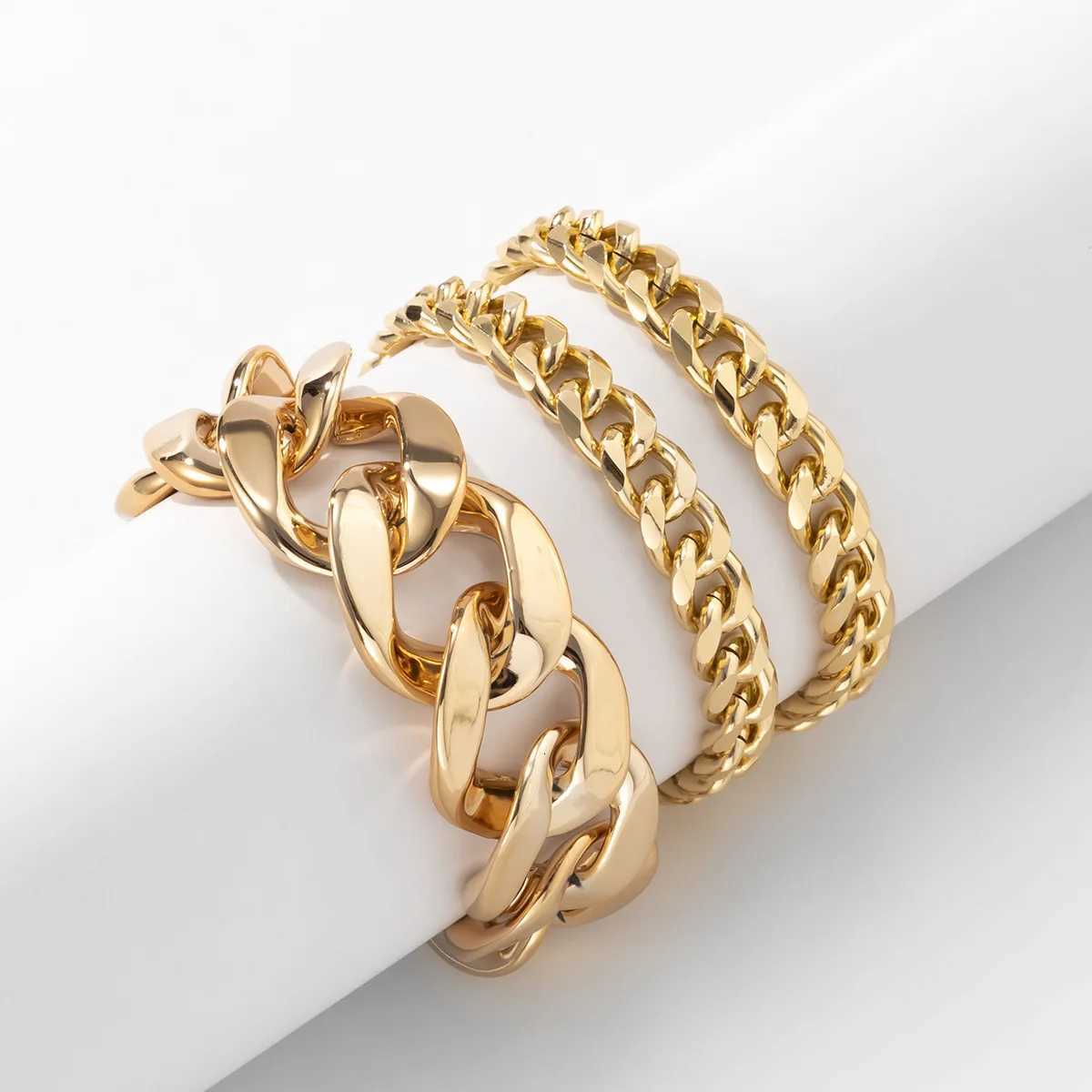 3Pcs/Set Hip Hop Rock Gothic Cuban Thick Bracelet Womens Creative 2022 Fashion Punk Style Charm Bracelets Girl Jewelry Gift W251206