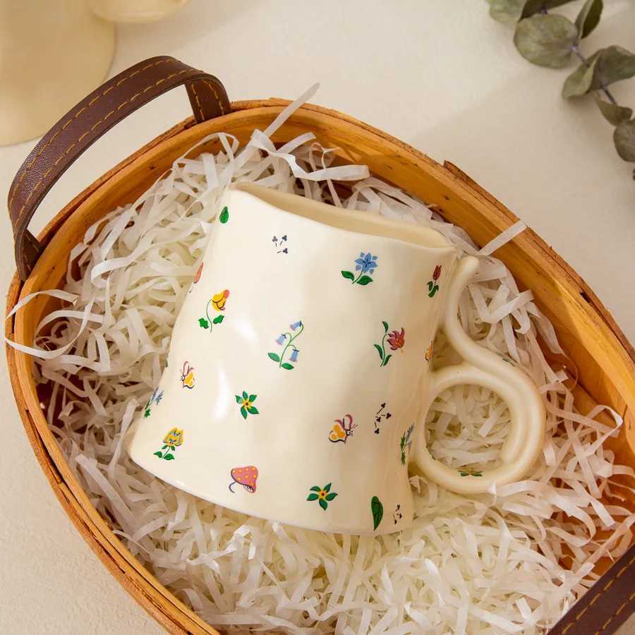 370ml French Retro Water Cup For Girls High Beauty Flowers Couple Cup Broken Flower Ceramic Mug Household Milk Coffee Cup M251206 - view 4