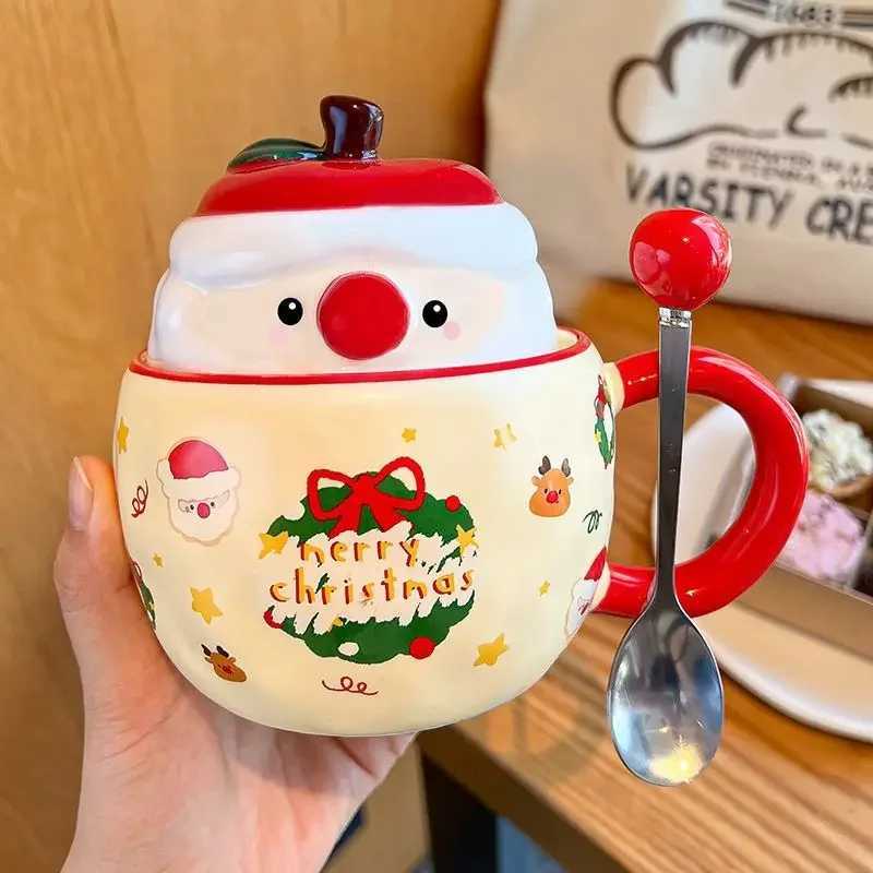 Apple Christmas Cup Creative Capped Spoon Mug High Beauty Coffee Cup Cute Girl Gift Water Cup Couple M251206 - view 6