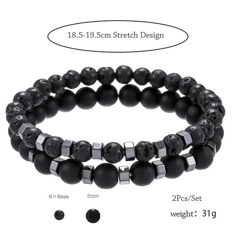 2pcs/set Beaded Bracelet Men Lava Stone Agate Tiger Eye Bead Charm Men Women Bracelet Sets Jewelry Best Gifts Pulsera Hombre W251206
